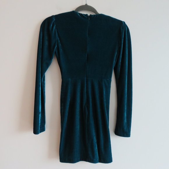 PATBO Velvet Ruched Mini Dress in Azure Blue - Size US 0 - Picture 11 of 15